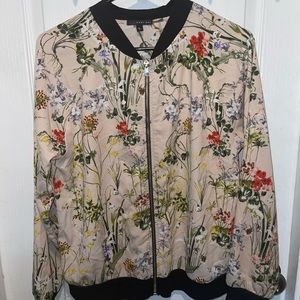 West Kei Floral Lightweight Bomber Track Jacket Top SZ L Boho Romantic blouse